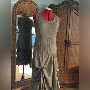 Sleeveless Sage Green Gathered Hem Midi Dress
